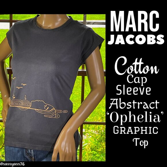 ▪️MARC JACOBS▪️Cotton Cap Sleeve Abstract 'Ophelia' Graphic Tee Top - Picture 1 of 5